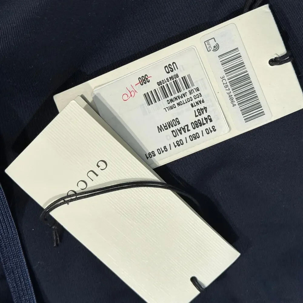 Gucci Mens Navy Wool Red Blue Web Stripe Drawstring Trousers Size 50